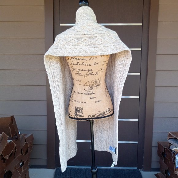 NWT Banana Republic Italian Wool Blend Chunky Cable Knit Scarf Oatmeal Beige - Picture 3 of 11